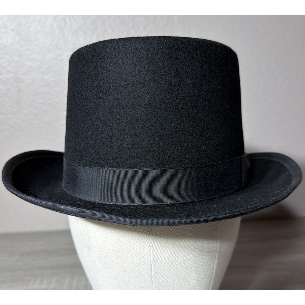 HXC Hatcrafters 100% Wool Black Top Hat 5" Tall Hat Unisex Size Large.